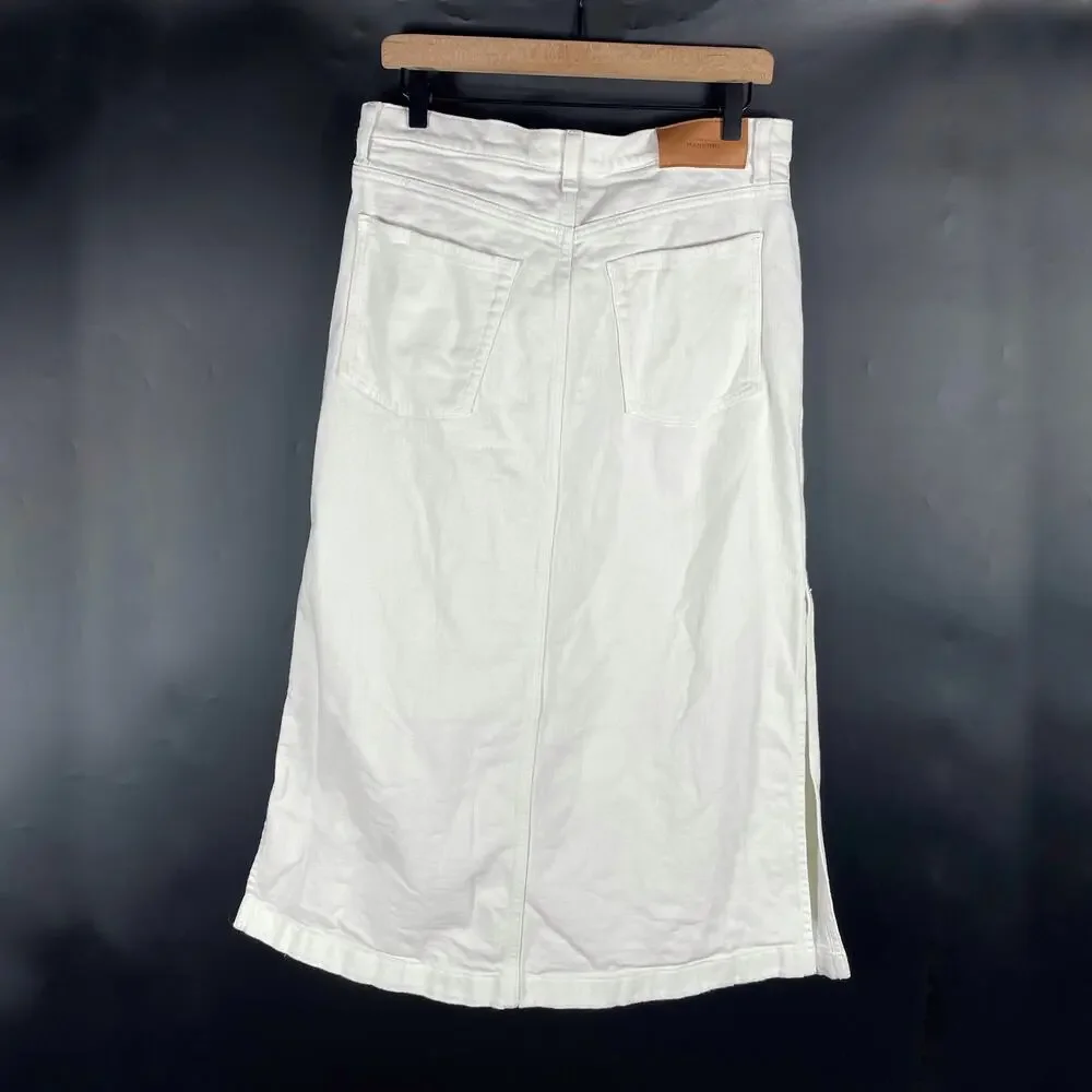 7 For All Mankind Denim Lustre‎ Midi Skirt White Sunny A-Line Side Slit Sz 32